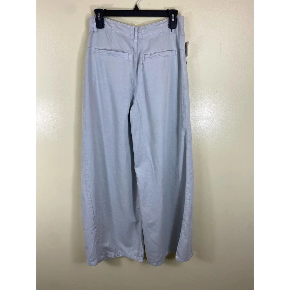 Free People Equinox Wide Leg Denim Trouser NWT Size 4 Pale Blue Gray button fly - Picture 4 of 12
